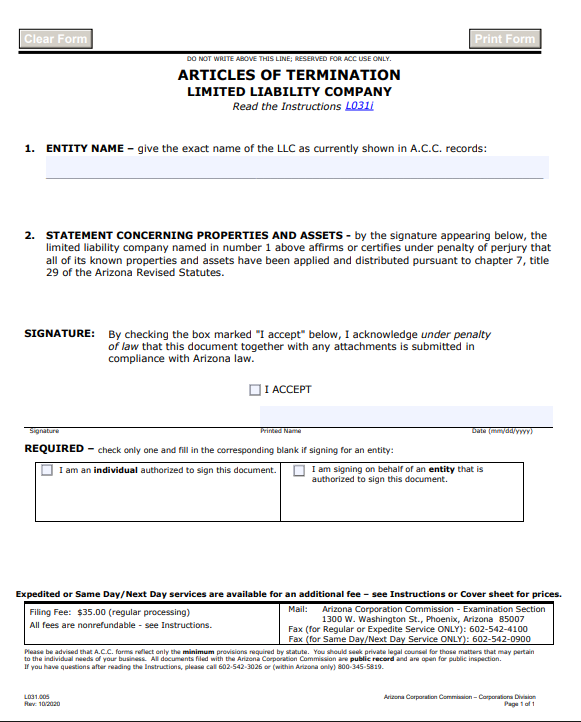 how to dissolve an arizona llc