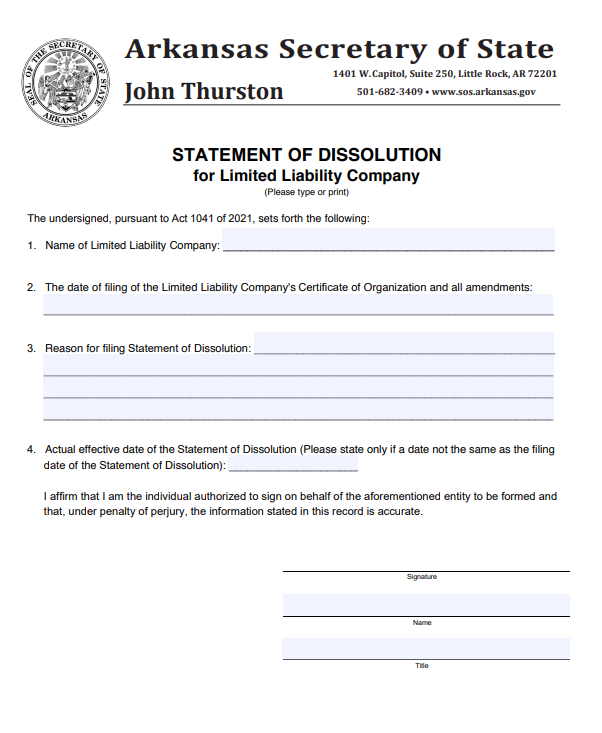 how to dissolve an arkansas llc